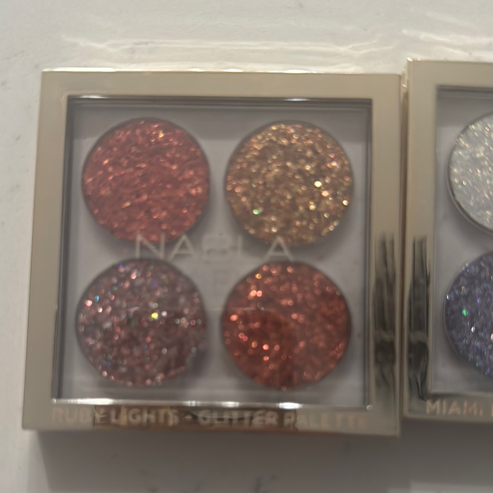 Nabla Glitter Bundle – Miami & Ruby Lights Palettes – NIB Pressed Glitter Quads